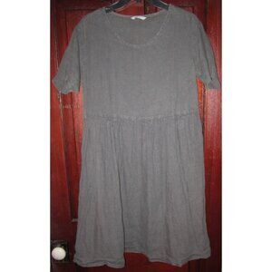 Linenfox Size S 100% Pure Linen Dress Gray Popover Flared Pockets Midi Lithuania